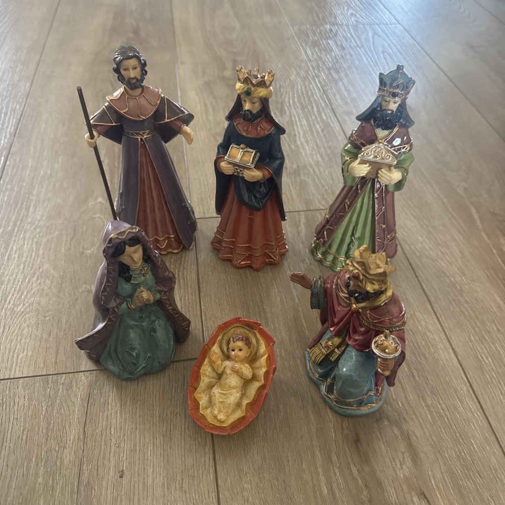 Vintage Greenbrier Int Nativity Set Of 6 Resin Figurines Baby Jesus Mary
